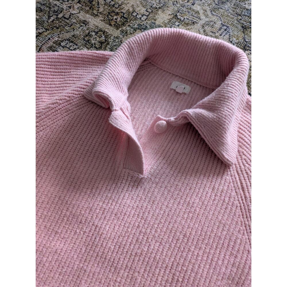 Aerie Classic Quarter Button Ribbed Knit Polo Sweater Pink Medium - Picture 4 of 6